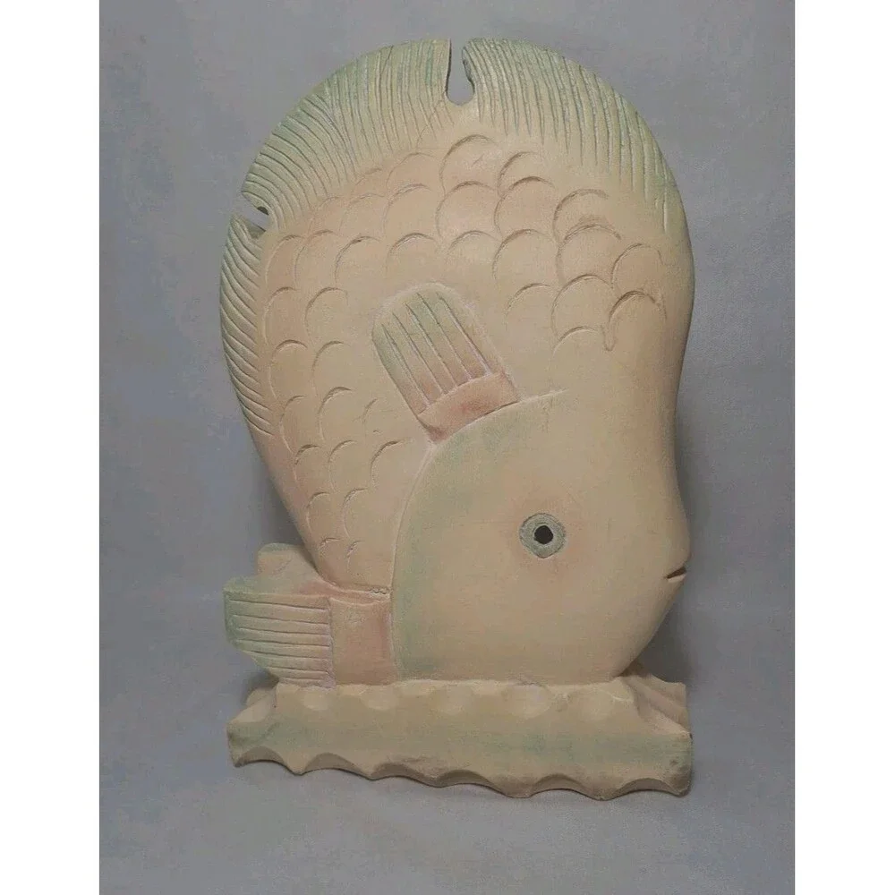 Vintage Hand Carved Hand Painted  Wooden Fish Figure Coastal Beach Home Decor - Picture 4 of 9